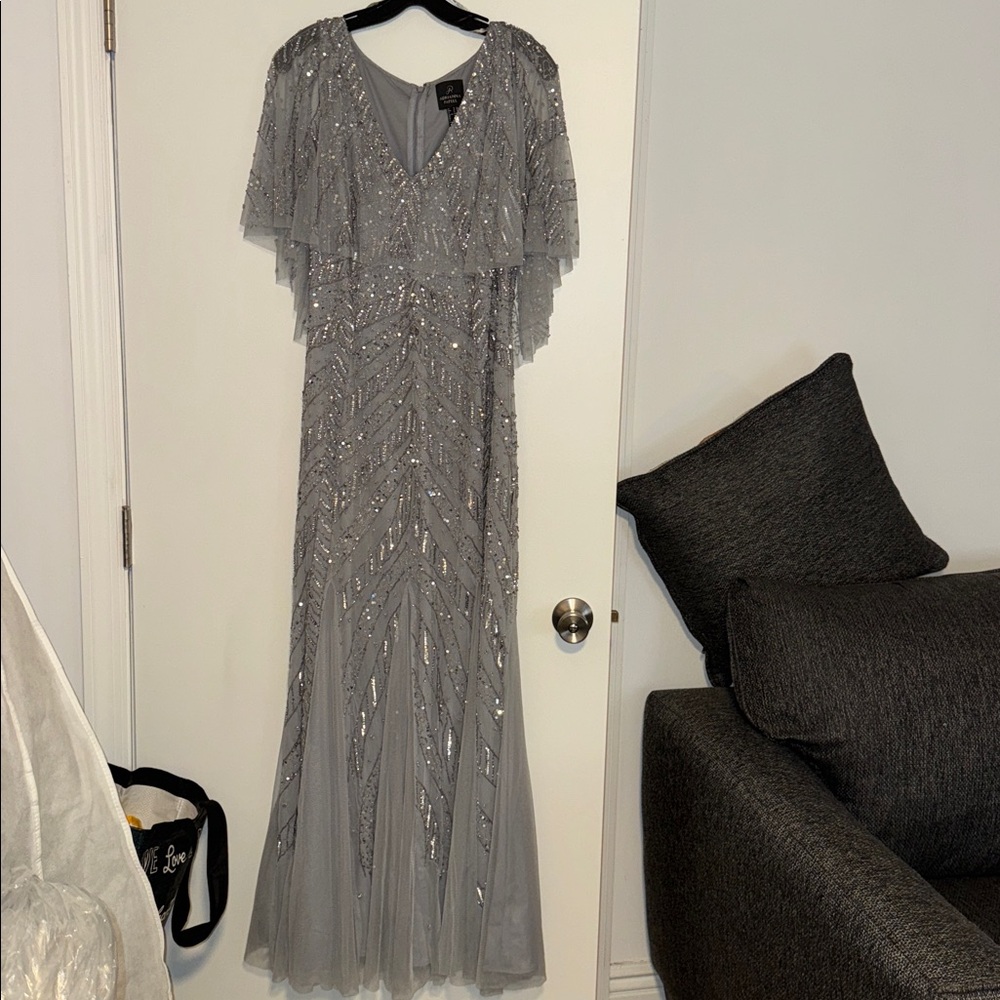 Adrianna Papell Silver Sequin Dress
